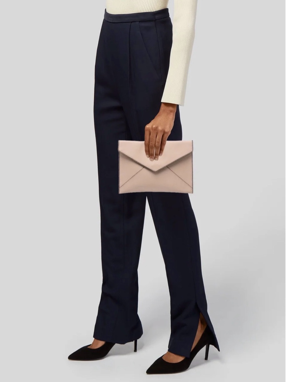 Rebecca Minkoff Leo Envelope Clutch Bag In Tan Leather Zipper Detailing - Picture 9 of 9
